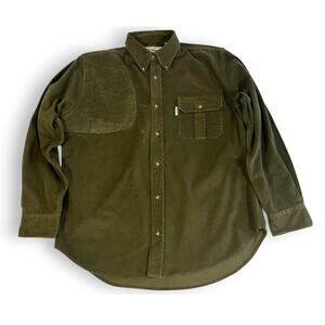 McAlister Mens L Hunting Shooting Shirt Corduroy Olive Padded Shoulder Vintage